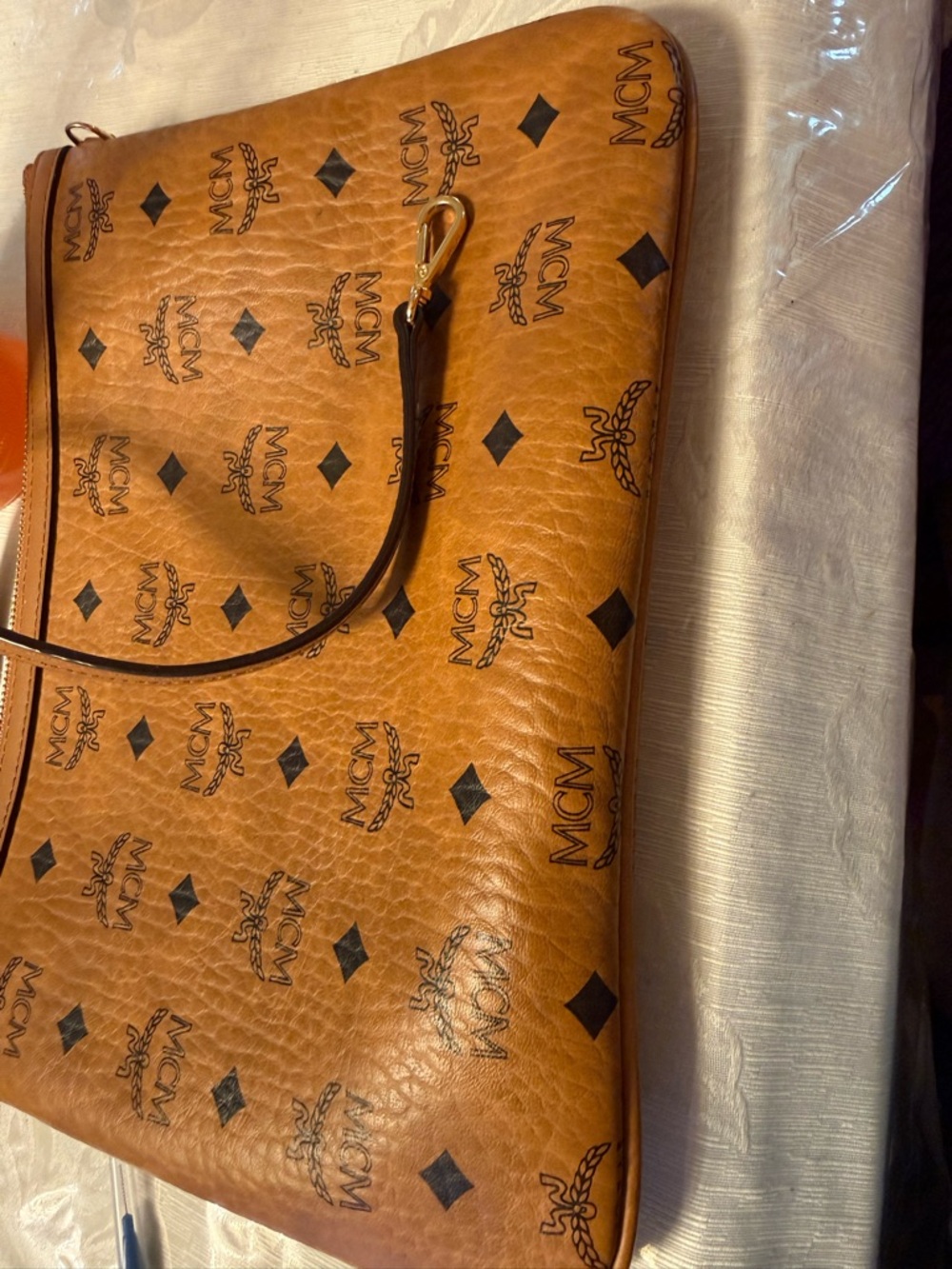 MCM Multicolor Geometric Lined Pouch with Cognac Trim - Picture 5 of 14